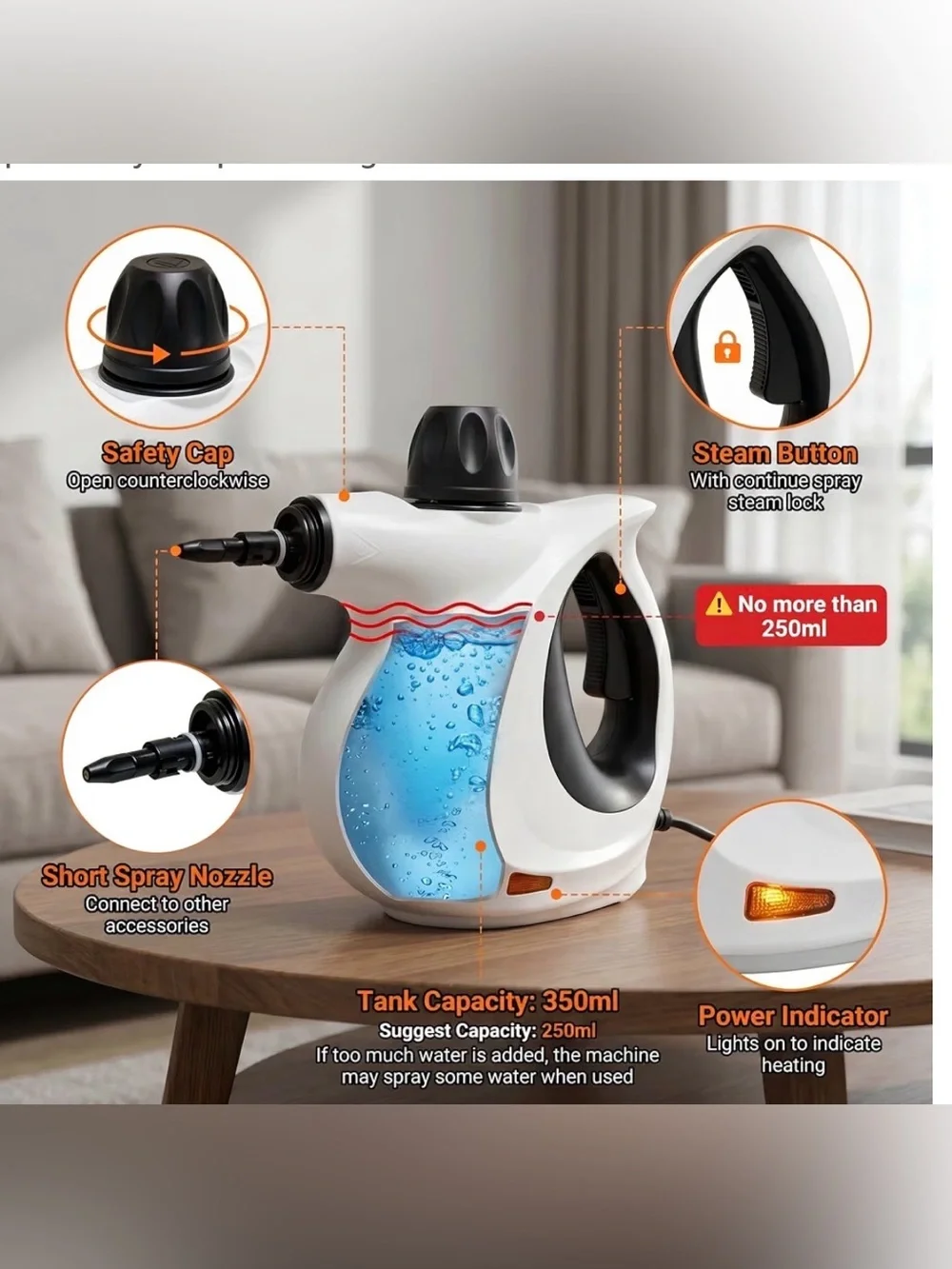 White Handheld Steam Cleaner with Accessories